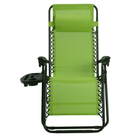 2 Pieces Folding Lounge Chair with Zero Gravity-Green - Color: Green W2B
