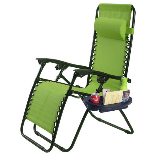 2 Pieces Folding Lounge Chair with Zero Gravity-Green - Color: Green W2B