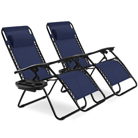 2 Pieces Folding Lounge Chair with Zero Gravity-Navy - Color: Navy W2B