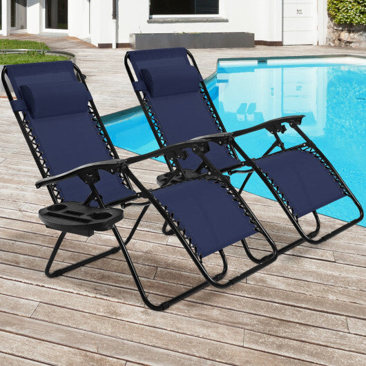 2 Pieces Folding Lounge Chair with Zero Gravity-Navy - Color: Navy W2B