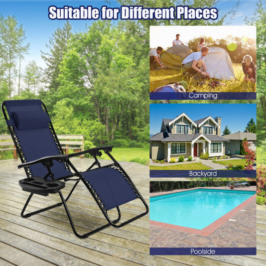 2 Pieces Folding Lounge Chair with Zero Gravity-Navy - Color: Navy W2B