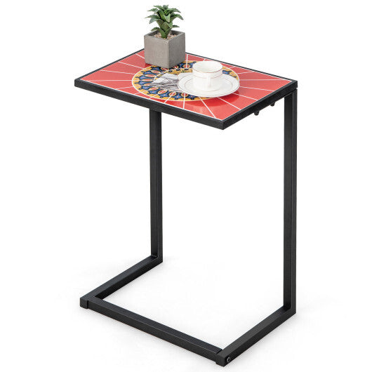 C-shaped Waterproof Outdoor Side End Table with Ceramic Top W2B