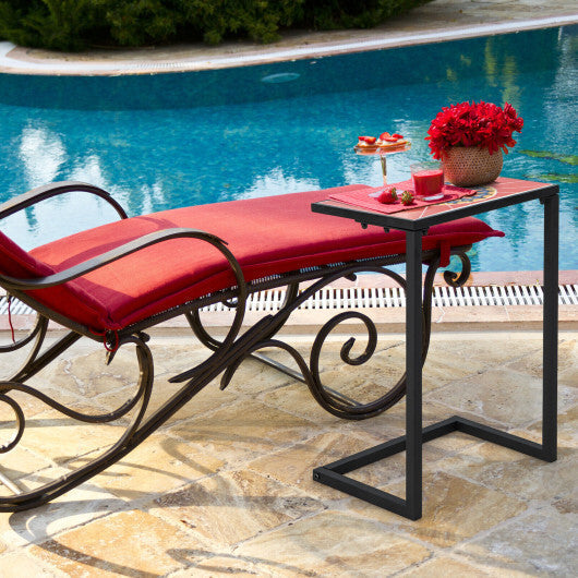 C-shaped Waterproof Outdoor Side End Table with Ceramic Top W2B