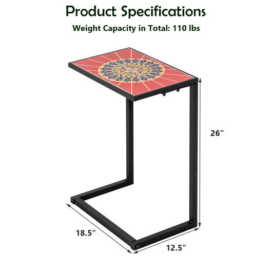 C-shaped Waterproof Outdoor Side End Table with Ceramic Top W2B