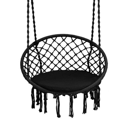 Cushioned Hammock Swing Chair with Hanging Kit-Black W2B