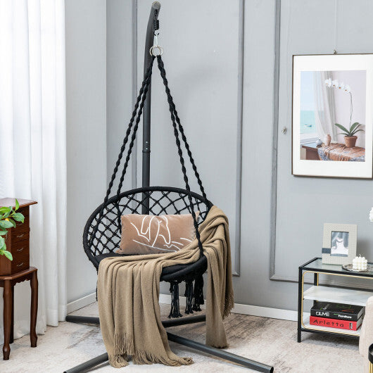 Cushioned Hammock Swing Chair with Hanging Kit-Black W2B