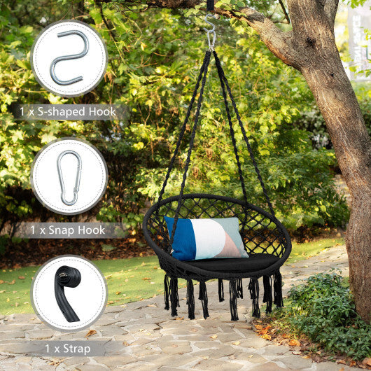 Cushioned Hammock Swing Chair with Hanging Kit-Black W2B