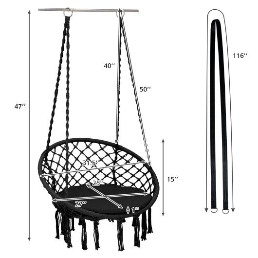Cushioned Hammock Swing Chair with Hanging Kit-Black W2B