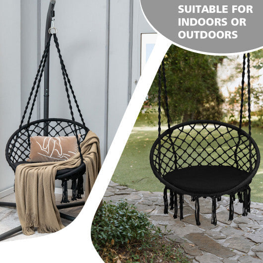 Cushioned Hammock Swing Chair with Hanging Kit-Black W2B