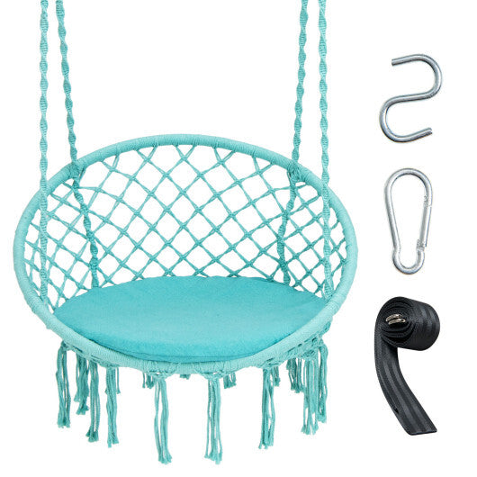 Cushioned Hammock Swing Chair with Hanging Kit-Black W2B