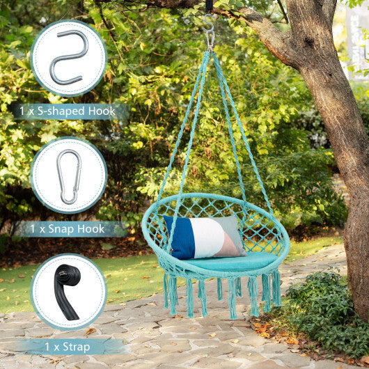 Cushioned Hammock Swing Chair with Hanging Kit-Black W2B