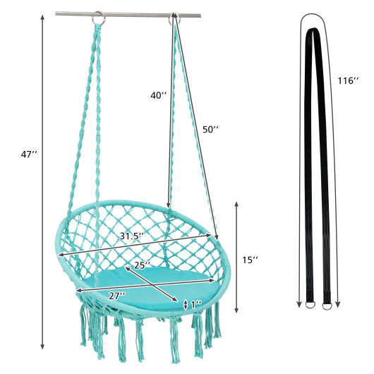 Cushioned Hammock Swing Chair with Hanging Kit-Black W2B