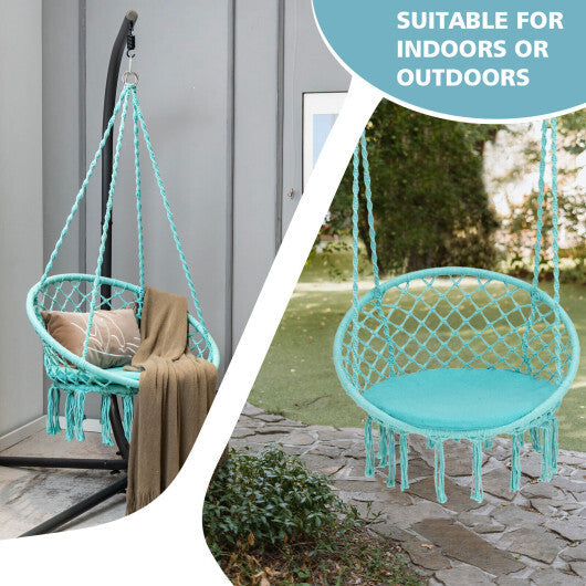 Cushioned Hammock Swing Chair with Hanging Kit-Black W2B