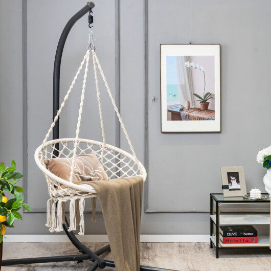 Cushioned Hammock Swing Chair with Hanging Kit-Black W2B