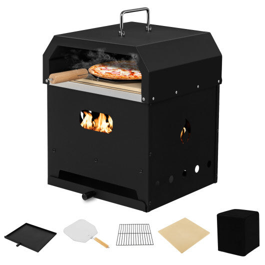 4-in-1 Outdoor Portable Pizza Oven with 12 Inch Pizza Stone W2B