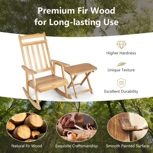 Front Porch Rocking Chair and Foldable Table Set for Outdoors-Natural