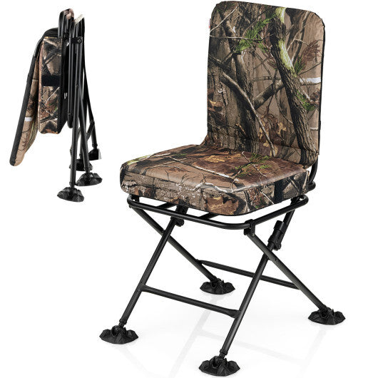 Swivel Folding Chair with Backrest and Padded Cushion-Camouflage W2B