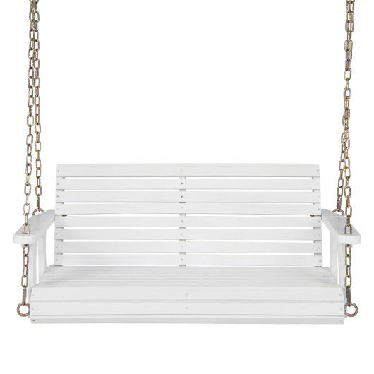 2-Person Wooden Porch Swing with Hanging Chains for Garden Yard-Orange