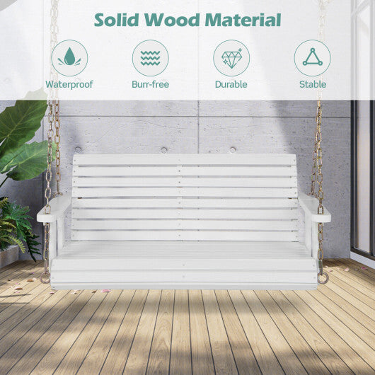 2-Person Wooden Porch Swing with Hanging Chains for Garden Yard-Orange