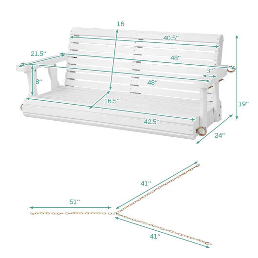 2-Person Wooden Porch Swing with Hanging Chains for Garden Yard-Orange
