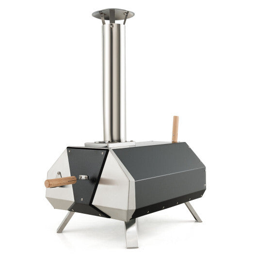 Outdoor Pizza Oven with Pizza Stone and Foldable Legs for Camping-Black W2B