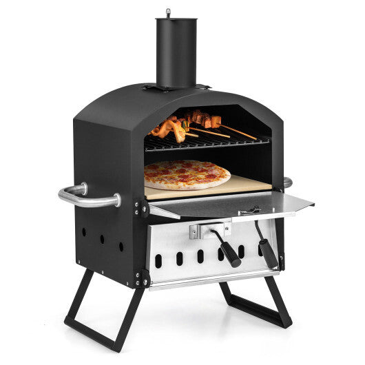 Outdoor Pizza Oven with Anti-scalding Handles and Foldable Legs-Black W2B