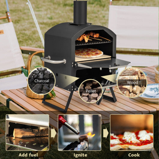 Outdoor Pizza Oven with Anti-scalding Handles and Foldable Legs-Black W2B