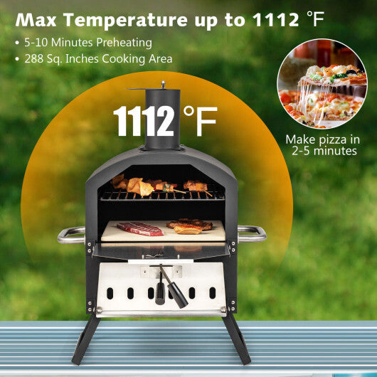 Outdoor Pizza Oven with Anti-scalding Handles and Foldable Legs-Black W2B