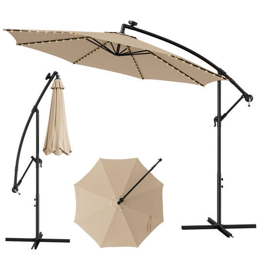 10 Feet Patio Offset Umbrella with 112 Solar-Powered LED Lights-Beige W2B