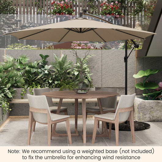 10 Feet Patio Offset Umbrella with 112 Solar-Powered LED Lights-Beige W2B