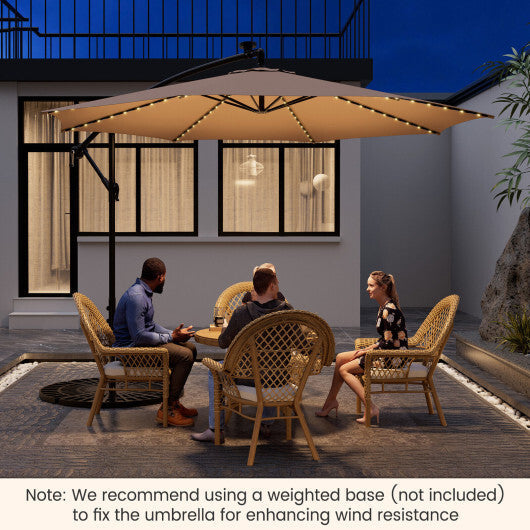 10 Feet Patio Offset Umbrella with 112 Solar-Powered LED Lights-Beige W2B