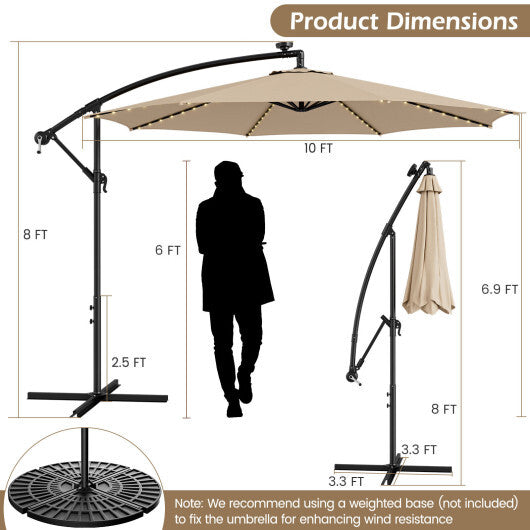 10 Feet Patio Offset Umbrella with 112 Solar-Powered LED Lights-Beige W2B