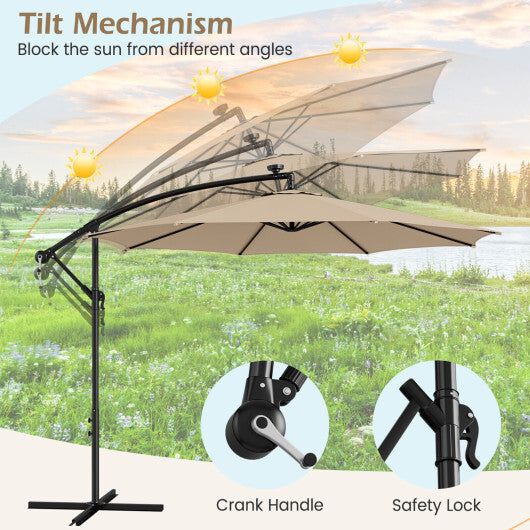10 Feet Patio Offset Umbrella with 112 Solar-Powered LED Lights-Beige W2B