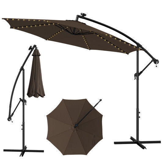 10 Feet Patio Offset Umbrella with 112 Solar-Powered LED Lights-Beige W2B