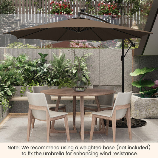 10 Feet Patio Offset Umbrella with 112 Solar-Powered LED Lights-Beige W2B