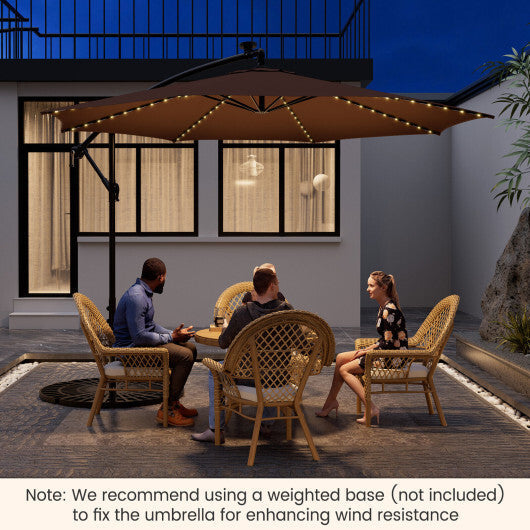 10 Feet Patio Offset Umbrella with 112 Solar-Powered LED Lights-Beige W2B