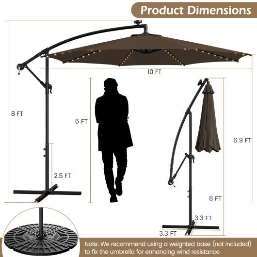 10 Feet Patio Offset Umbrella with 112 Solar-Powered LED Lights-Beige W2B