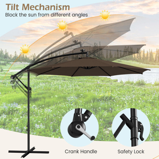 10 Feet Patio Offset Umbrella with 112 Solar-Powered LED Lights-Beige W2B