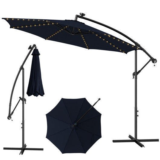 10 Feet Patio Offset Umbrella with 112 Solar-Powered LED Lights-Beige W2B