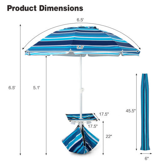 6.5 Feet Patio Beach Umbrella with Waterproof Polyester Fabric-Orange
