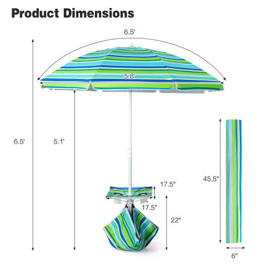 6.5 Feet Patio Beach Umbrella with Waterproof Polyester Fabric-Orange