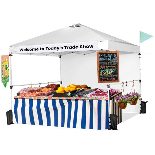 10 x 10 Feet Foldable Commercial Pop-up Canopy with Roller Bag and Banner Strip-Pink W2B
