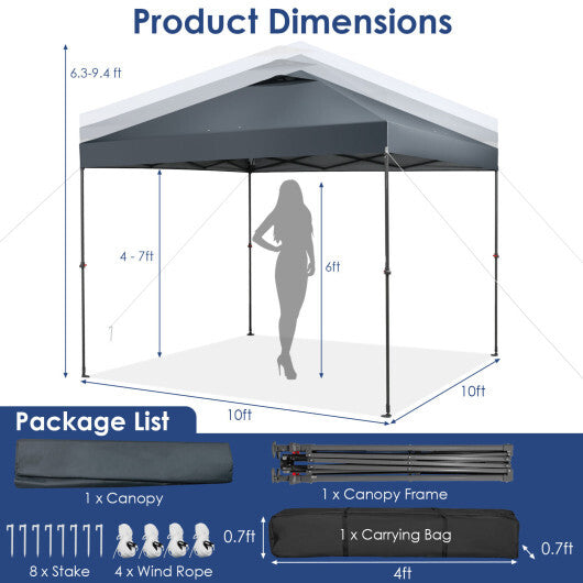 10 x 10 Feet Foldable Outdoor Instant Pop-up Canopy with Carry Bag-Gray - Color: Gray W2B