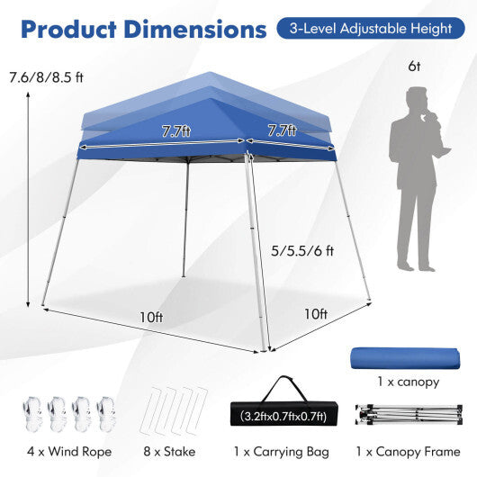 10 x 10 Feet Outdoor Instant Pop-up Canopy with Carrying Bag-Pink W2B