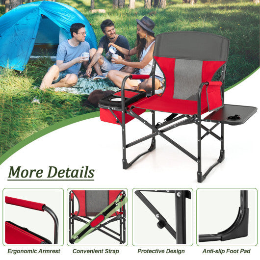 Folding Camping Directors Chair with Cooler Bag and Side Table-Blue