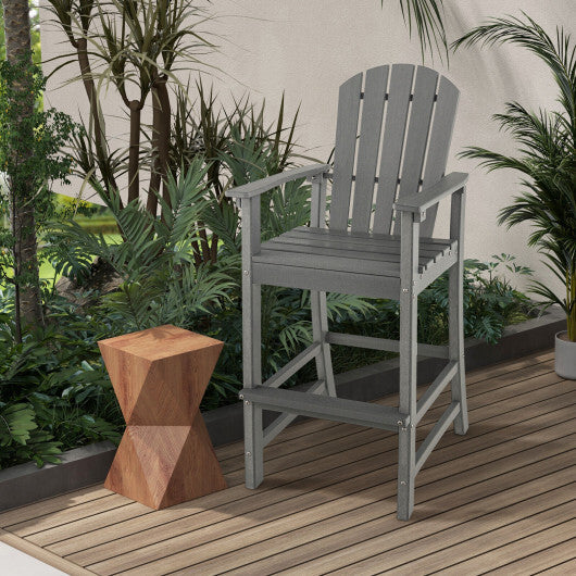 30 Inches Counter Height Outdoor HDPE Bar Stool with Armrests and Footrest-Gray W2B