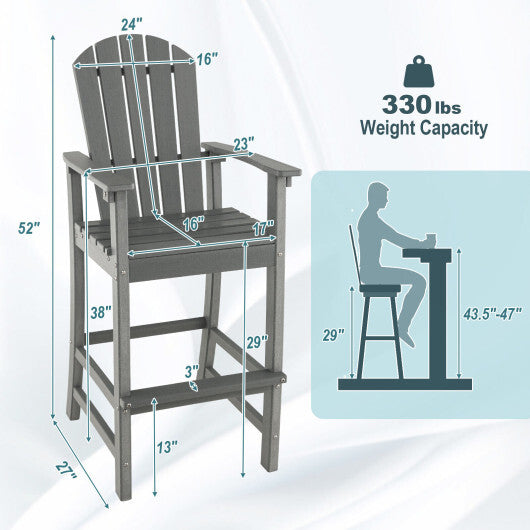 30 Inches Counter Height Outdoor HDPE Bar Stool with Armrests and Footrest-Gray W2B