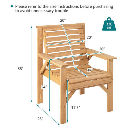 Outdoor Solid Fir Wood Chair with Inclined Backrest W2B