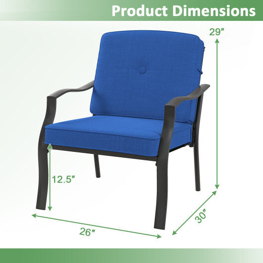 2 Piece Patio Metal Chairs with Seat and Back Cushions