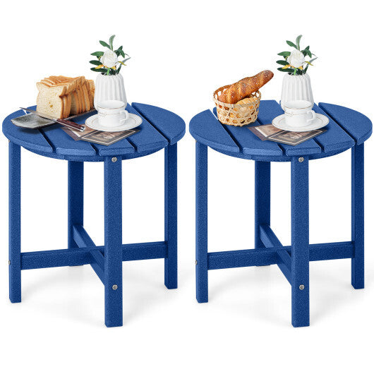 Set of 2 18 Inch Round Weather-Resistant Adirondack Side Tables-Black W2B